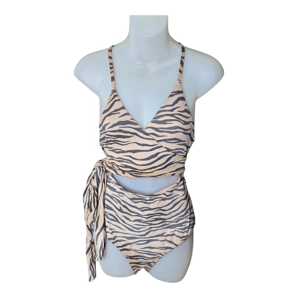 Aerie Womens Wrap One Piece Swimsuit Full Coverage Size M Tiger Stripe Beach